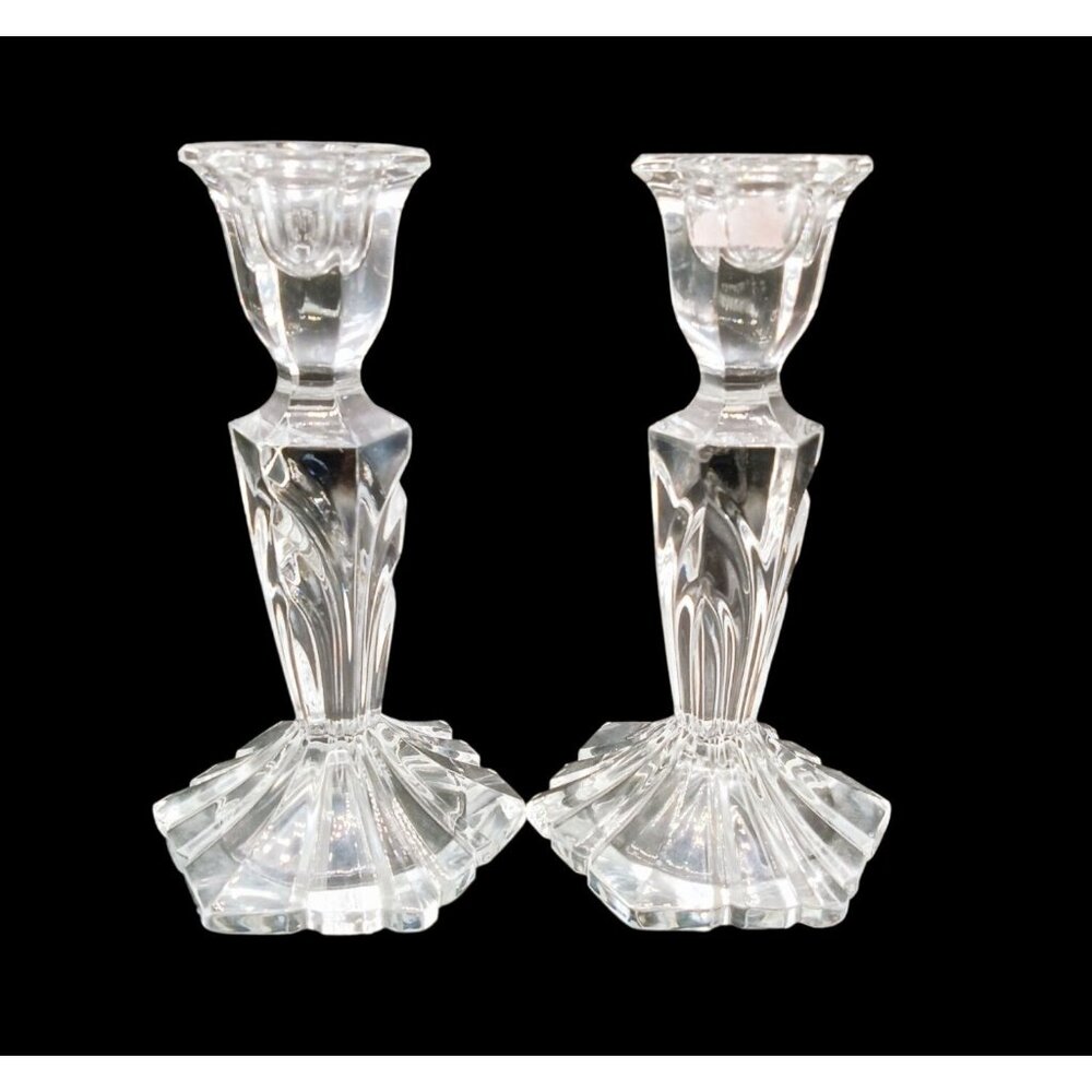 Candlestick Holders Clear 7 Inch Set 2 Elegant Design Vintage Glass Crystalline